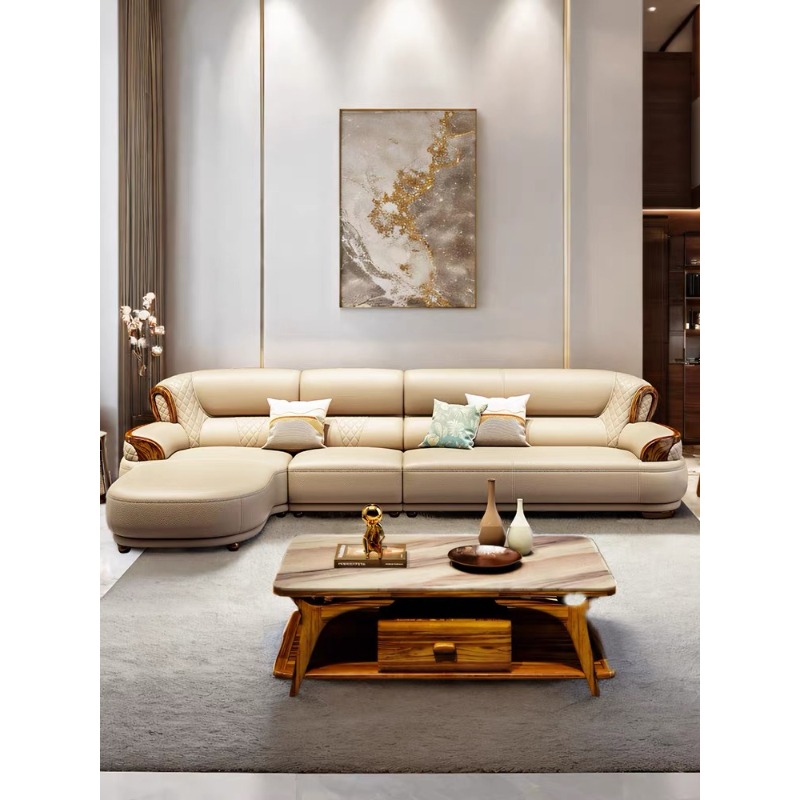 Office Furniture Luxury - New Chinese-style Ebony Leather Sofa Corner