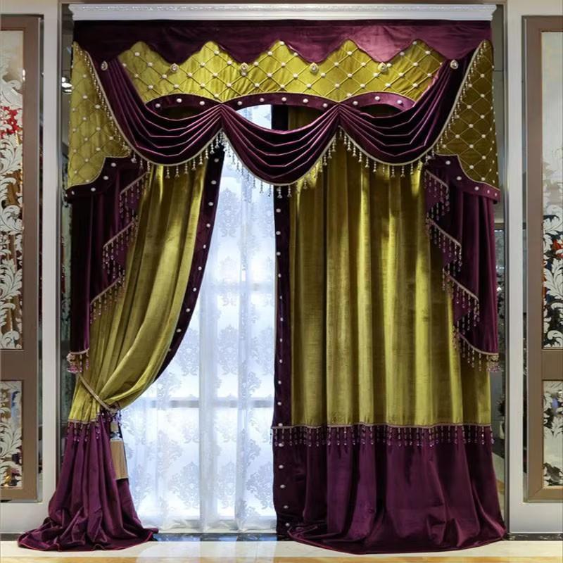 Office Furniture Hong Kong - Patchwork Curtains White Beads Purple Yellow